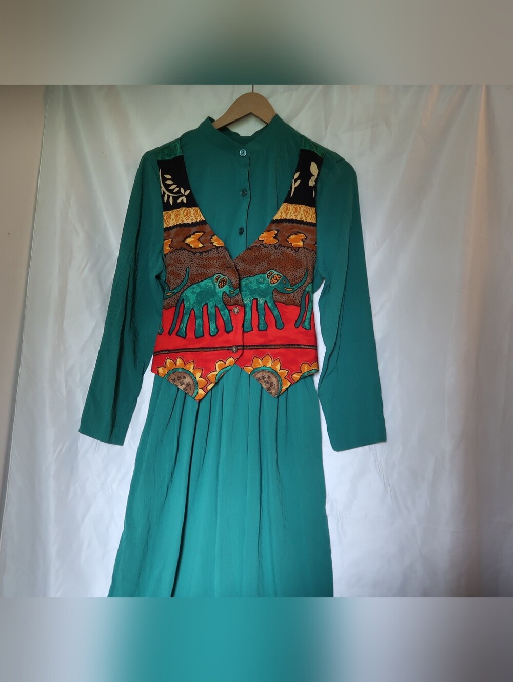 VTG EJM ELEPHANT SUNFLOWER VEST MAXI DRESS